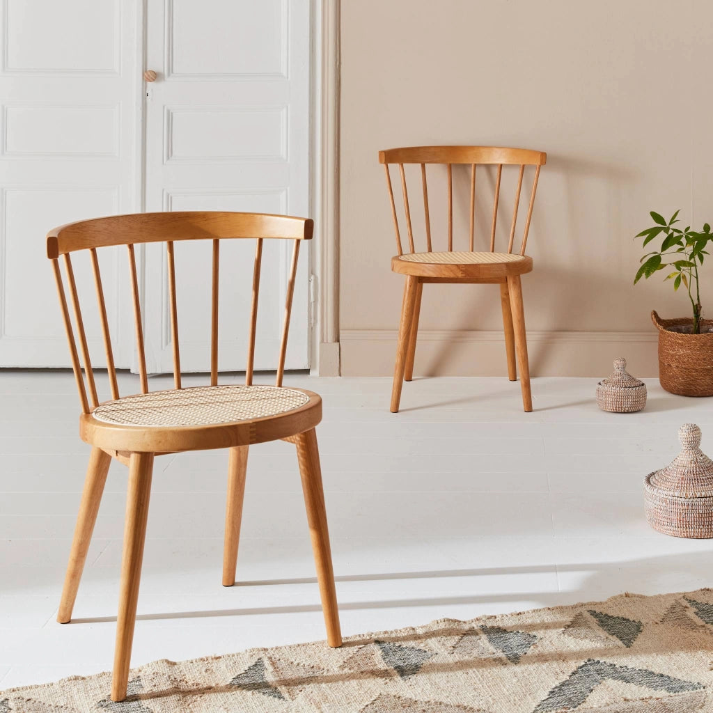 Set di 2 sedie in legno e rattan intrecciato, stile vimini, marrone