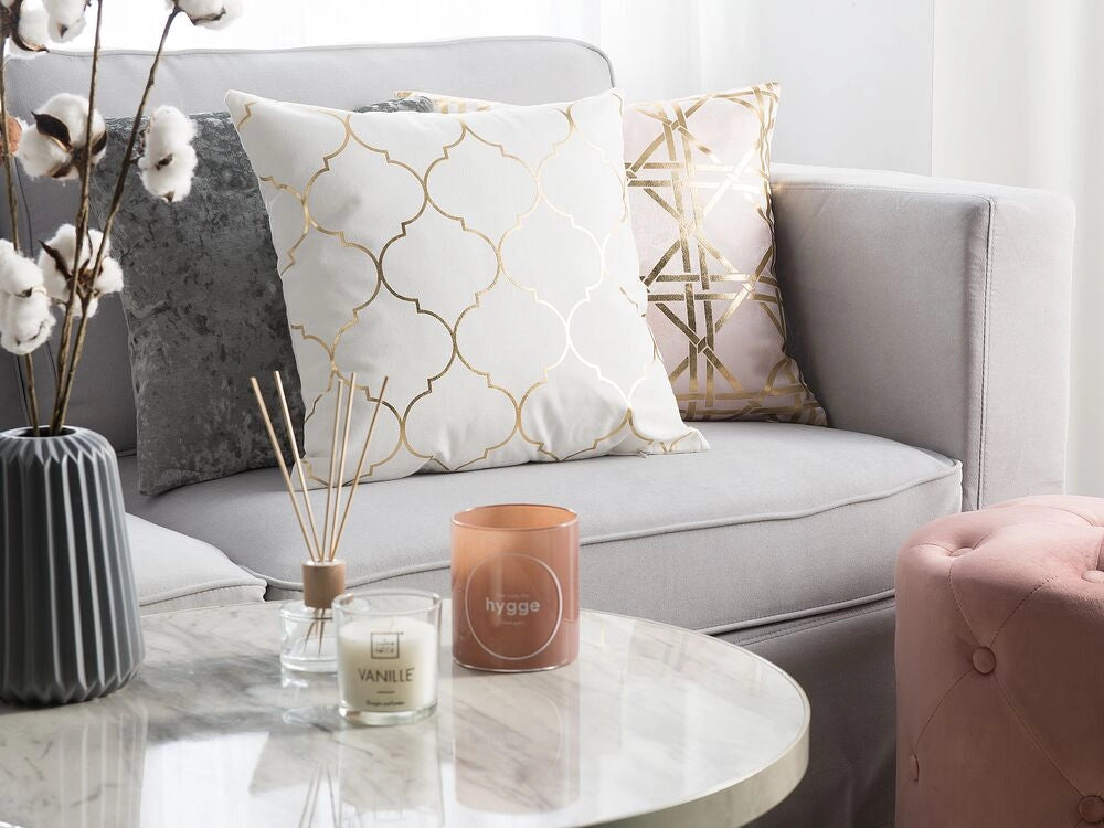 Set di 2 cuscini Decorativi Bianchi con Motivo a geometrico bianco e dorato 45 x 45 cm marocchino accessori glamour arredamento