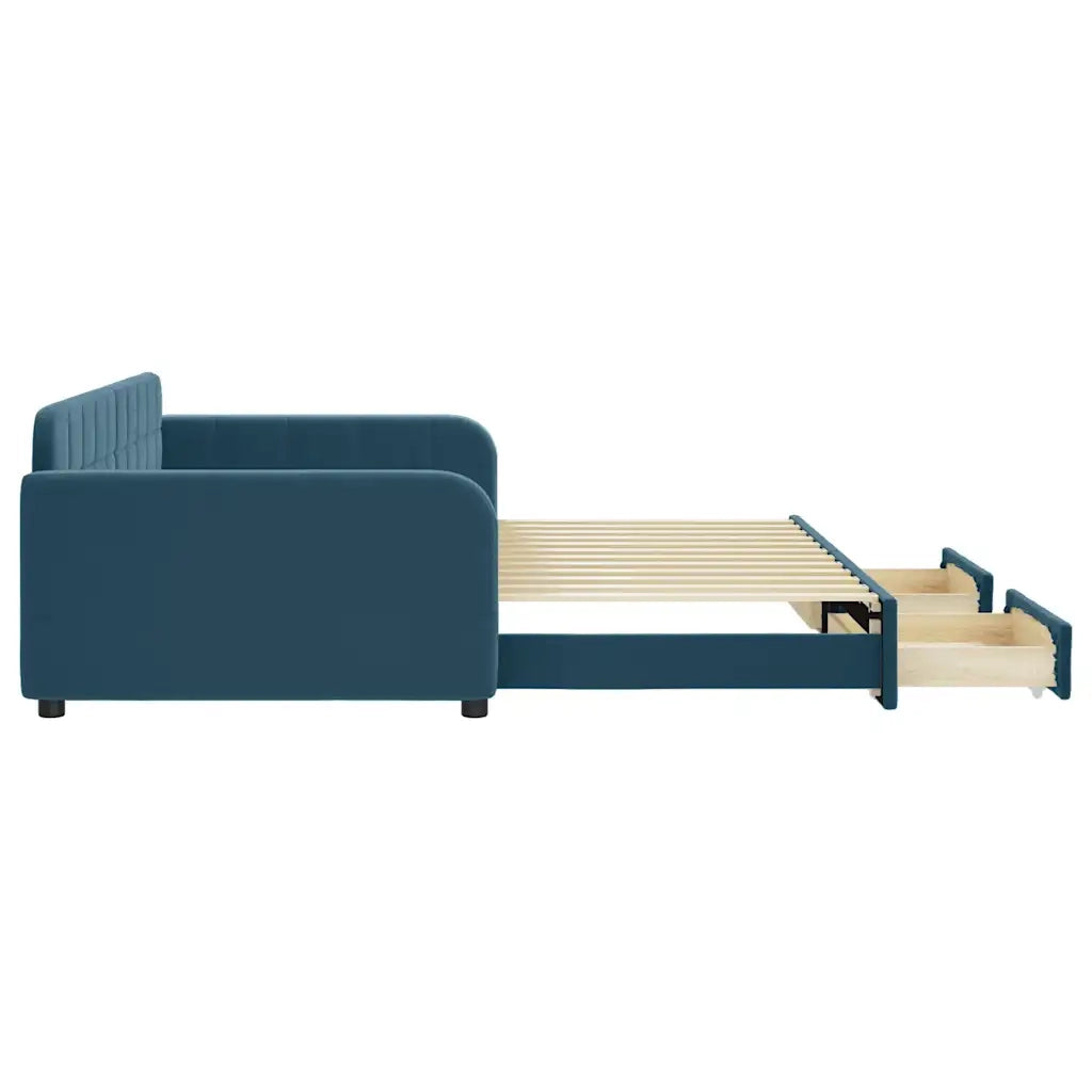 Divano letto | Sof¨¤ letto | Letto singolo Estraibile con Cassetti Blu 100x200 cm in Velluto