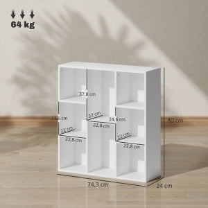 Libreria da terra con 8 vani aperti, scaffale portaoggetti multifunzionale, 74,3 x 24 x 80 cm, bianco