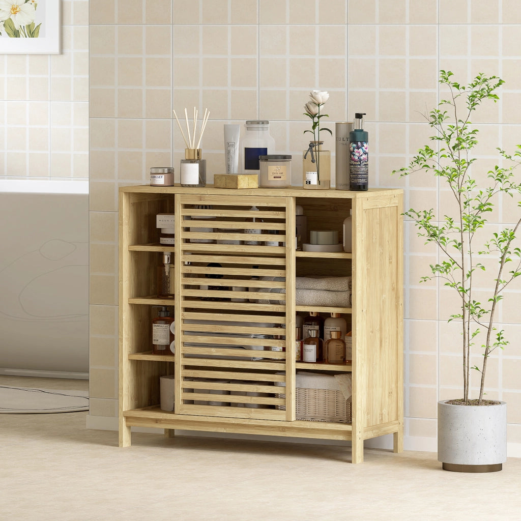 Mobile da Bagno in Bamb¨´ con 2 Ante Scorrevoli e 4 Ripiani ¨C Xylo ¨C Naturale 80x34x80 cm