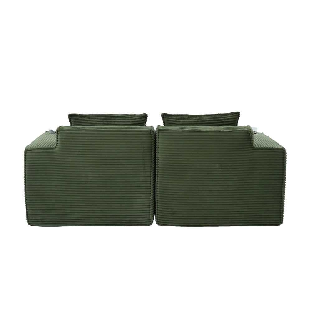 Divano modulare a 2 posti in tessuto effetto corda con portabicchieri e tasche laterali verde 188 × 162 × 75 cm