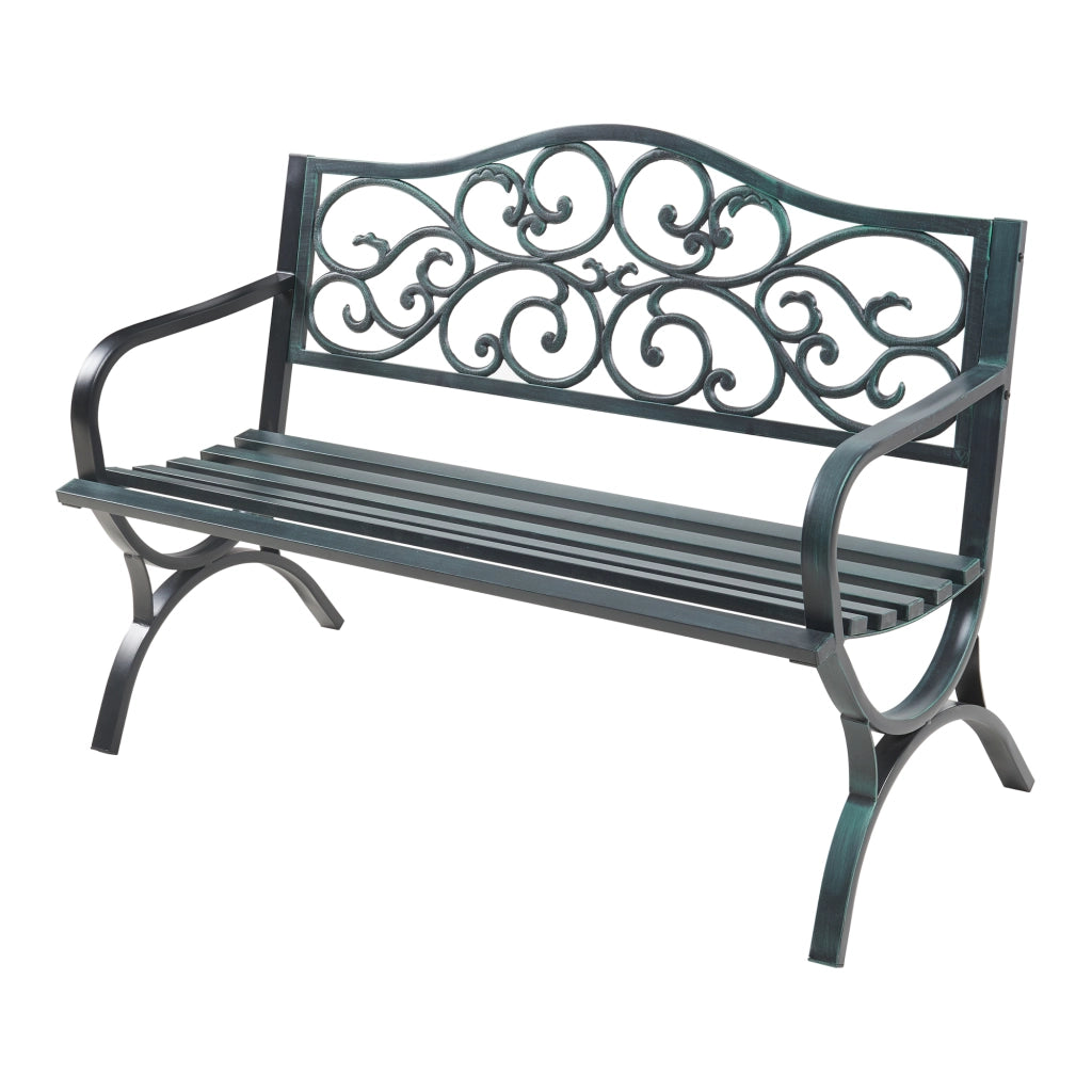 Panca da Giardino Utav con Schienale e Braccioli in Acciaio - Grigio Scuro con Patina Verde casa.pro