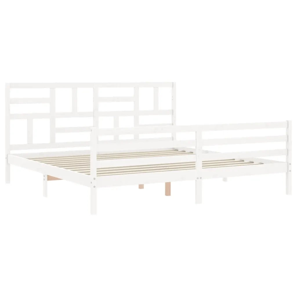 Giroletto Testiera Bianco Super King Size-Struttura Letto in Legno Massello 964803