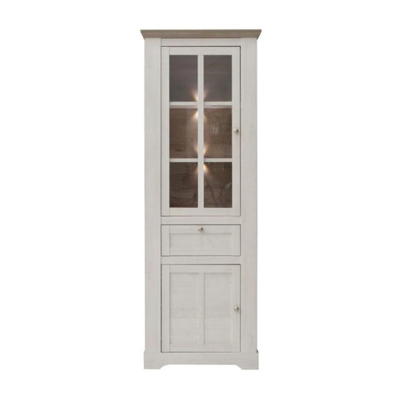 Vetrina Forma con 1 cassetto e 2 ante con luce integrata colore rovere neve e piano olmo scuro