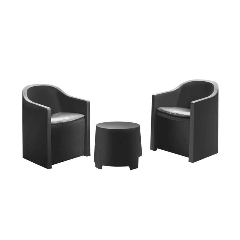 SALOTTINO LUNA ANTRACITE CON 2 POLTRONE E TAVOLINO CON CUSCINI