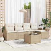 Set Divano da Giardino con cuscino 6 pcs Beige Poly Rattan