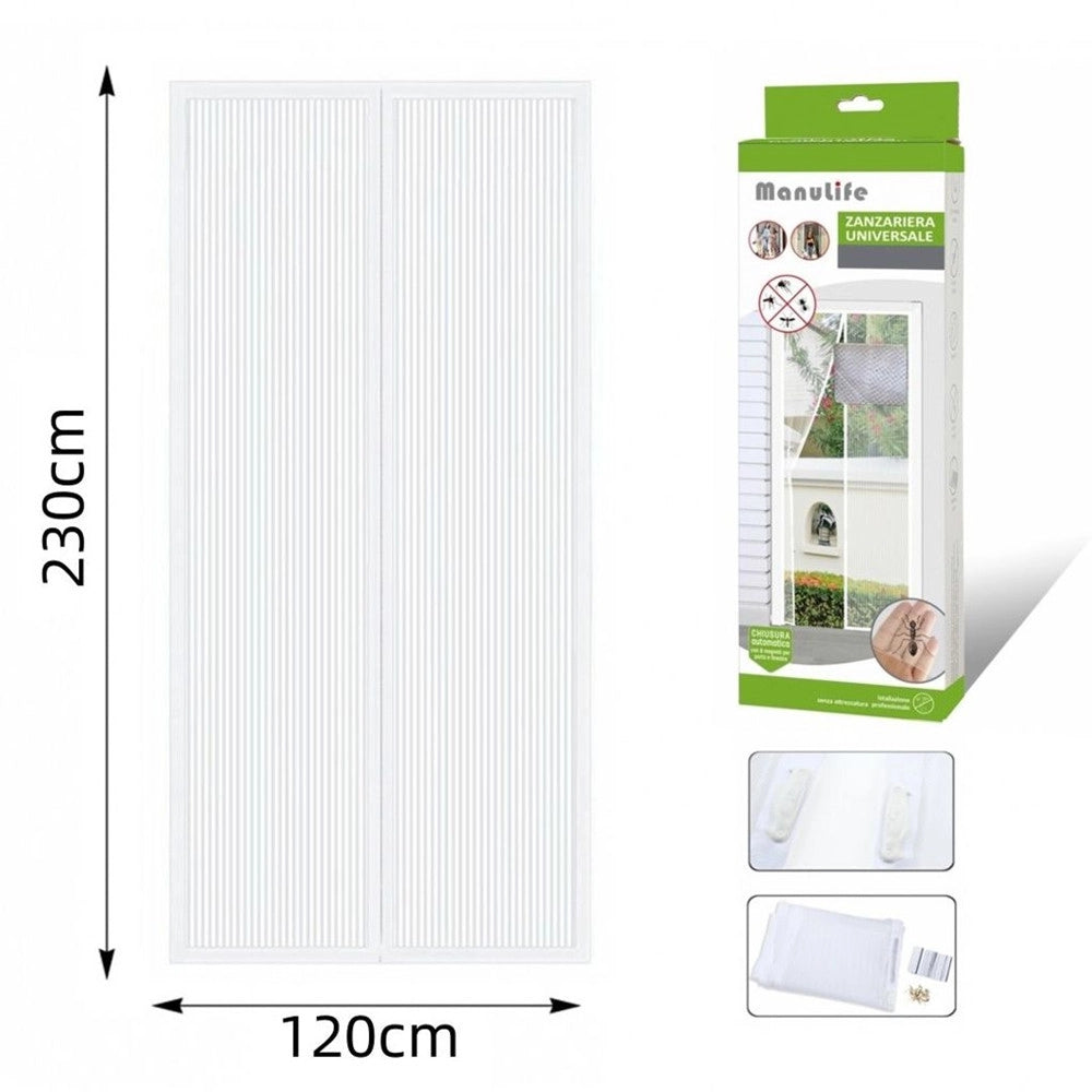 Trade Shop - Zanzariera Universale 120x230cm Bianca Chiusura Automatica Magnetica Porte Finestre 622135 -
