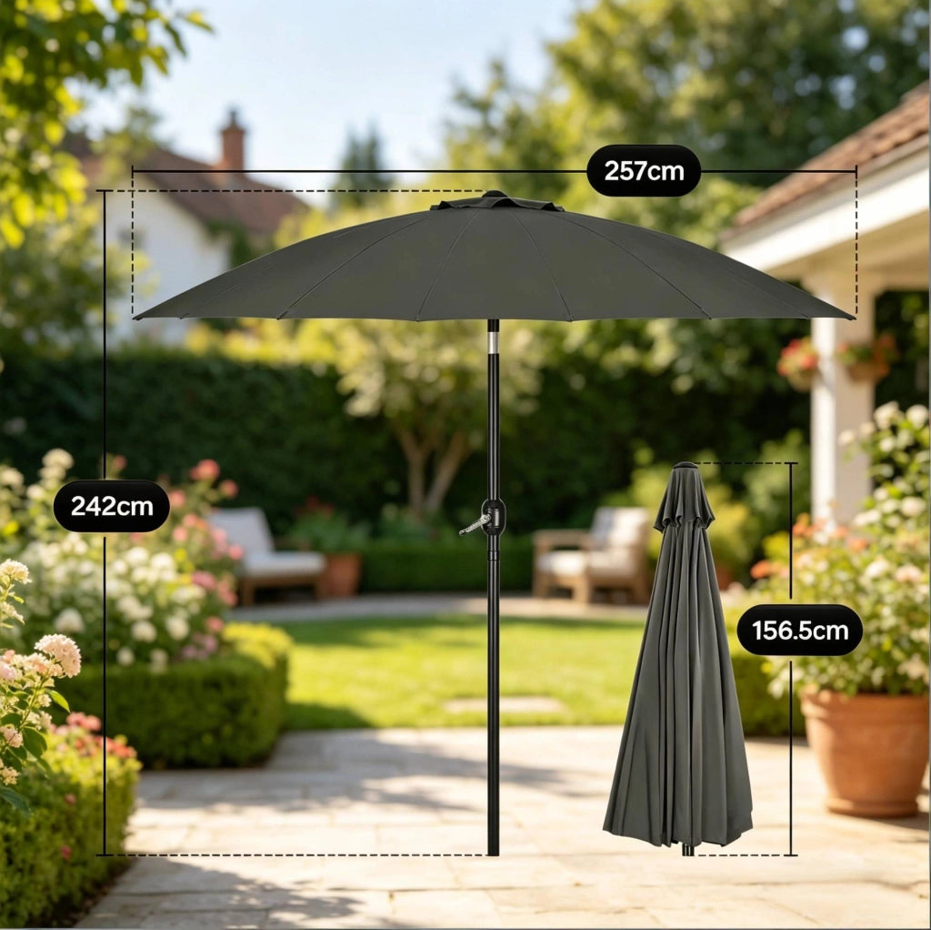 Ombrellone da giardino ?257 cm con inclinazione regolabile e manovella; grigio scuro