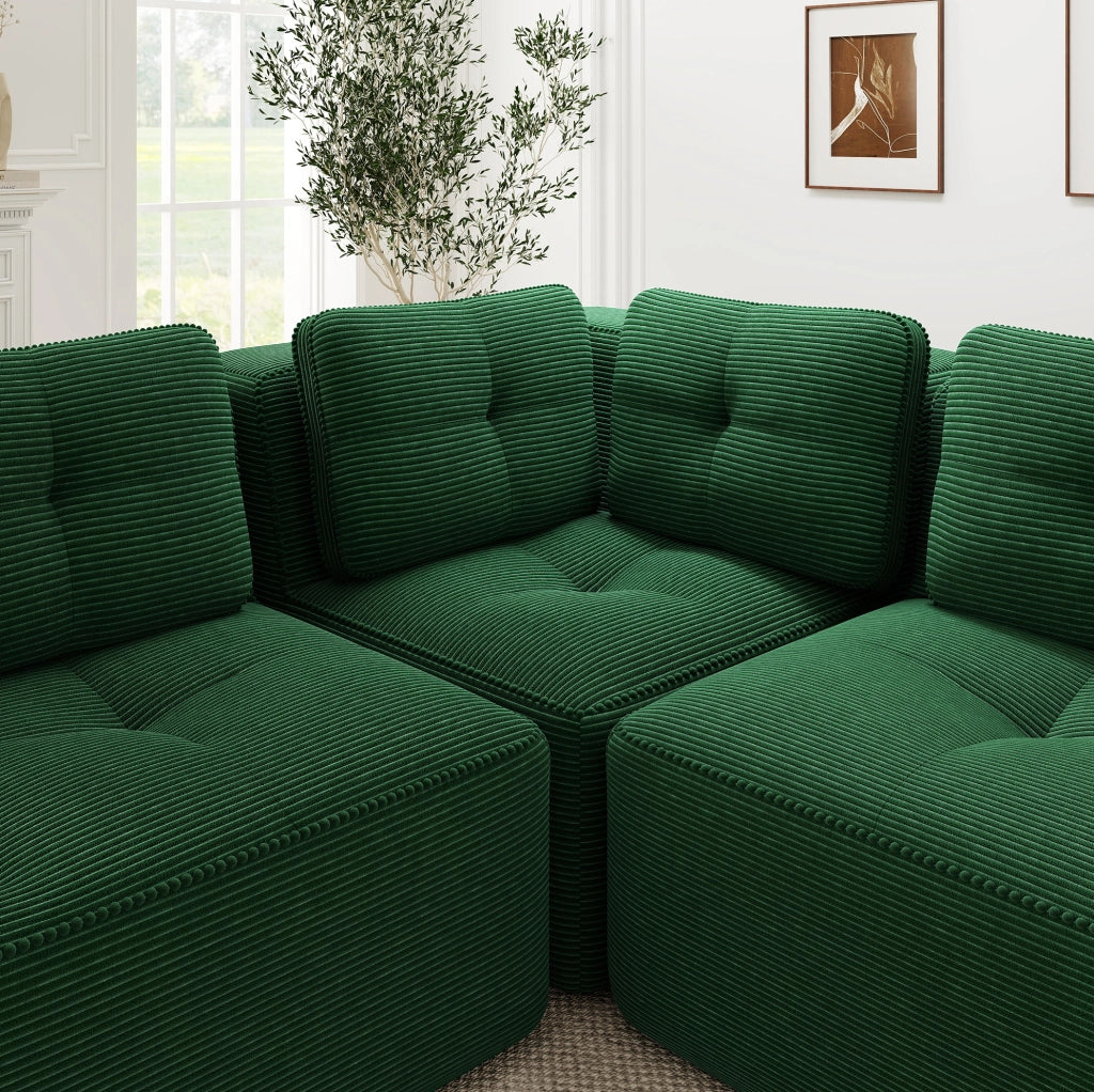 Divano angolare modulare in velluto a coste 208x177x69 cm; verde; senza montaggio