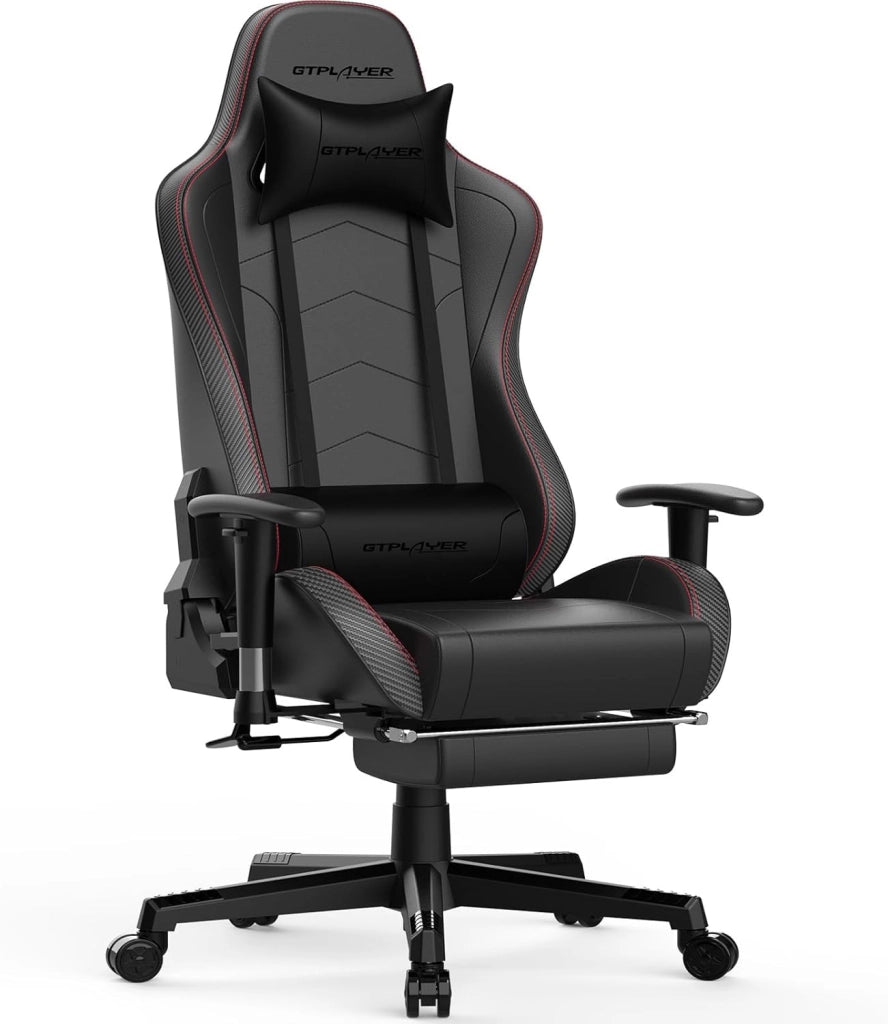 Sedia da gaming, con poggiapiedi, altoparlante Bluetooth, ergonomica, da ufficio, da scrivania, con schienale regolabile, portata 150 kg, colore: nero