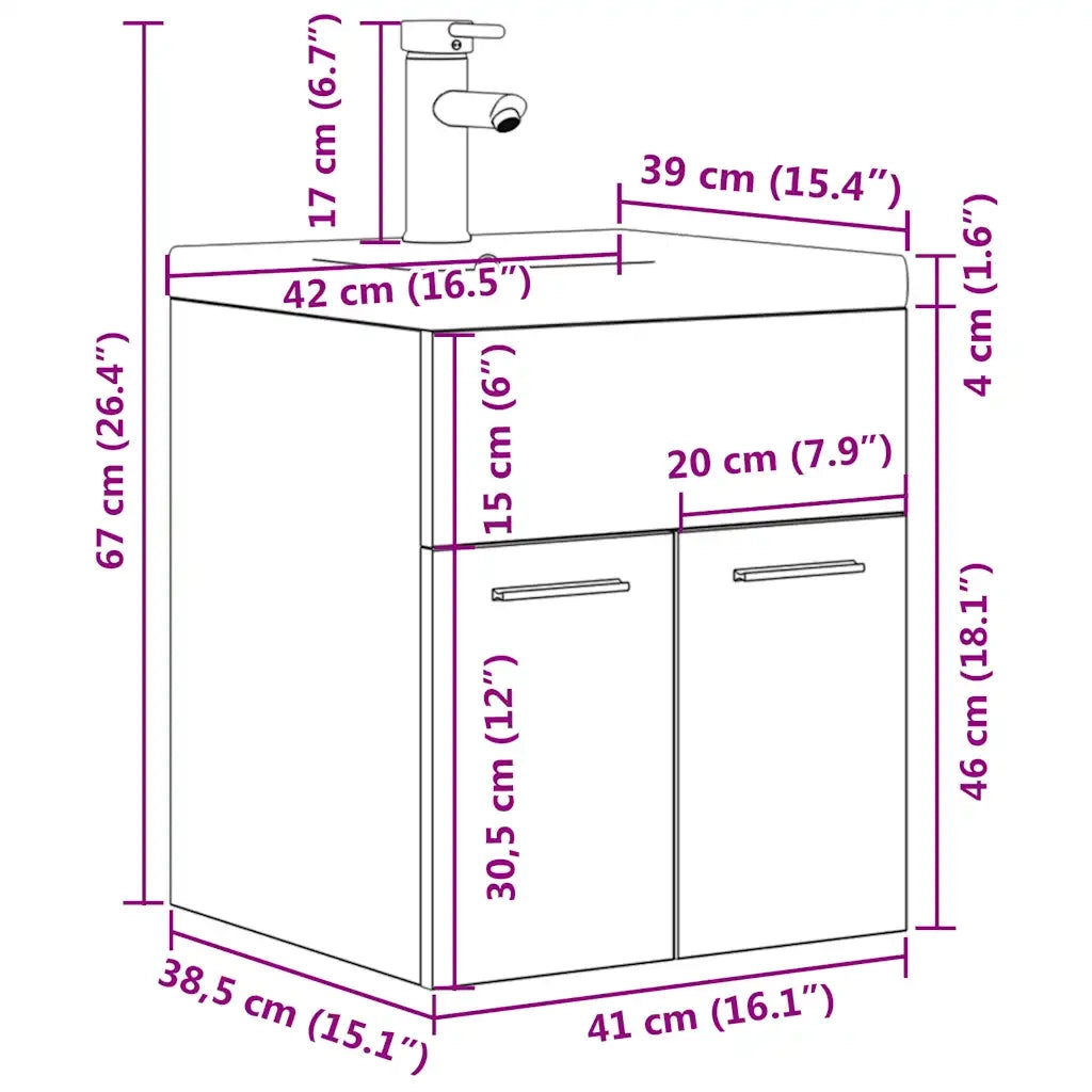 vidaXL Mobile da Bagno con Lavabo Integrato e Rubinetto Grigio Cemento