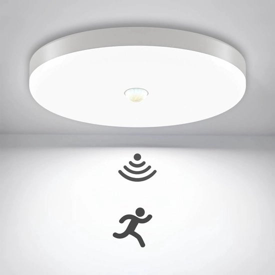 Lampada LED per Plafondo con Sensore di Movimento 18W 6000K Bianco Freddo con Sensore di Movimento per Esterno, Garage e Balcone.