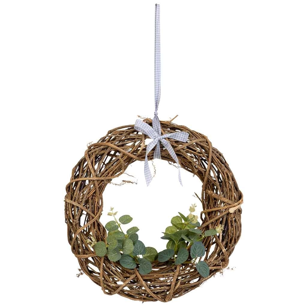 Corona di fiori da appendere in rattan naturale, D35x8h cm