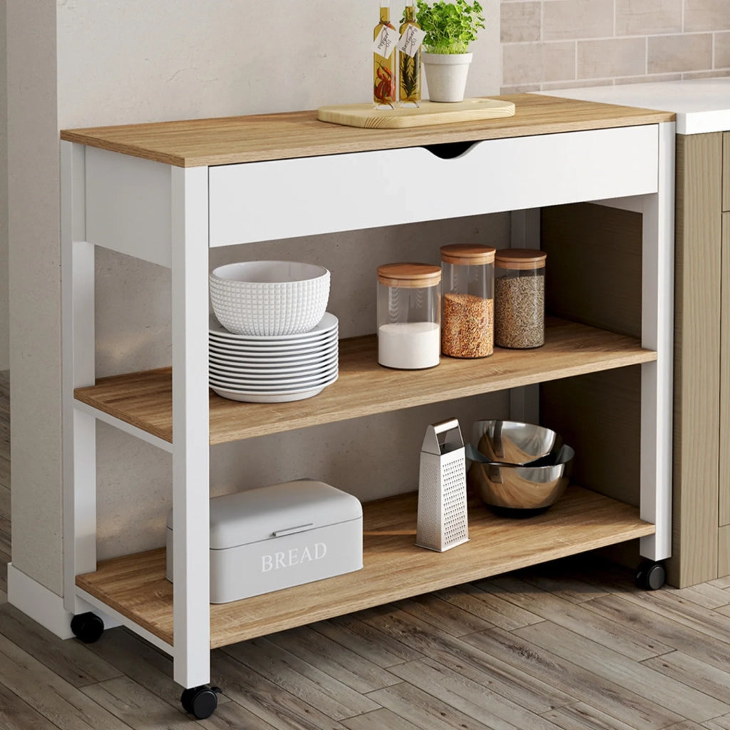 IDMarket - Credenza PENH XXL con cassetto e piano di lavoro in faggio bianco L.100 CM