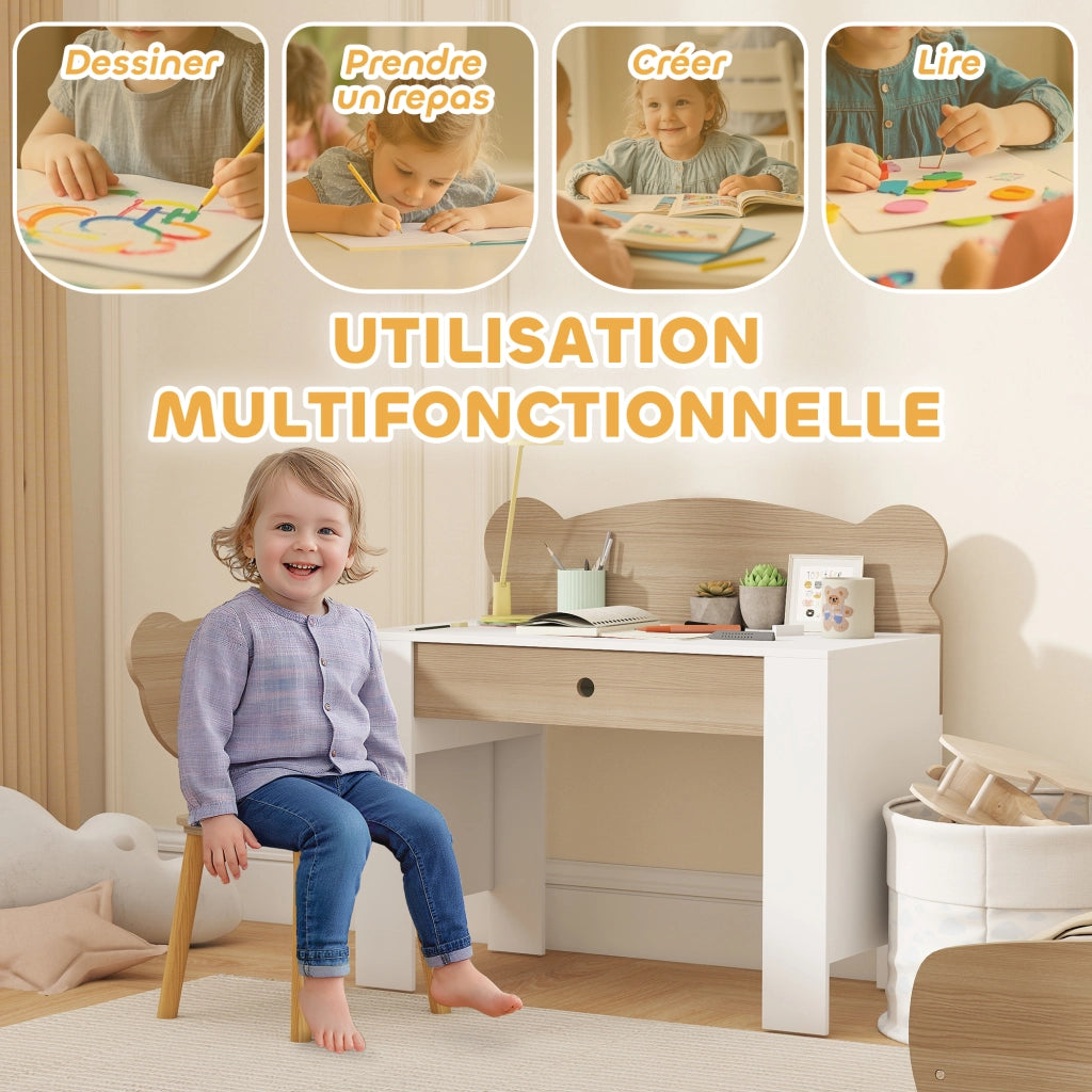 Scrivania per bambini con sedia ¨C zephmum ¨C legno naturale 80x41x74,5 cm