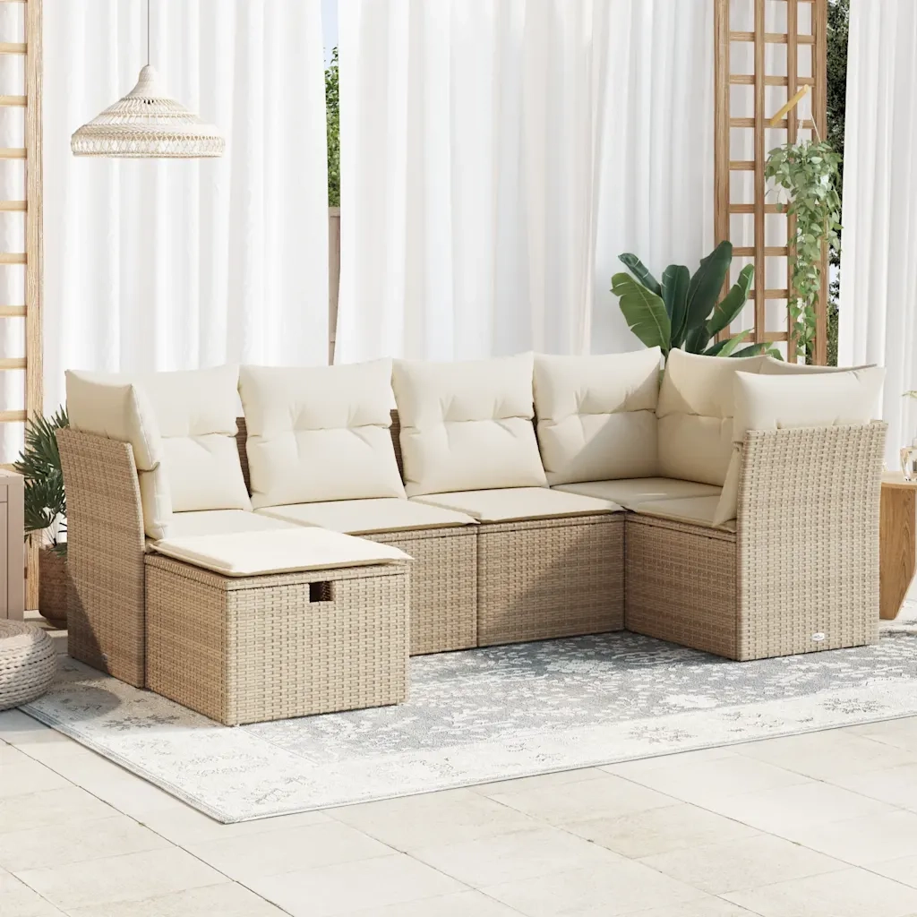 Set Divano da Giardino 6 pz con Cuscini Beige in Polyrattan 3325284