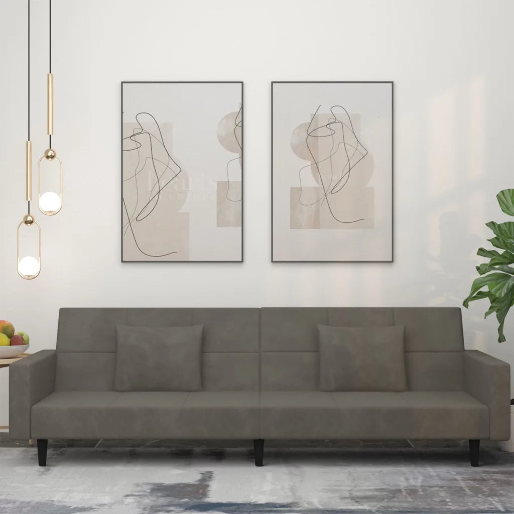 Divano Letto a 2 Posti con 2 Cuscini Grigio Scuro in Vellutocod mxl 88294