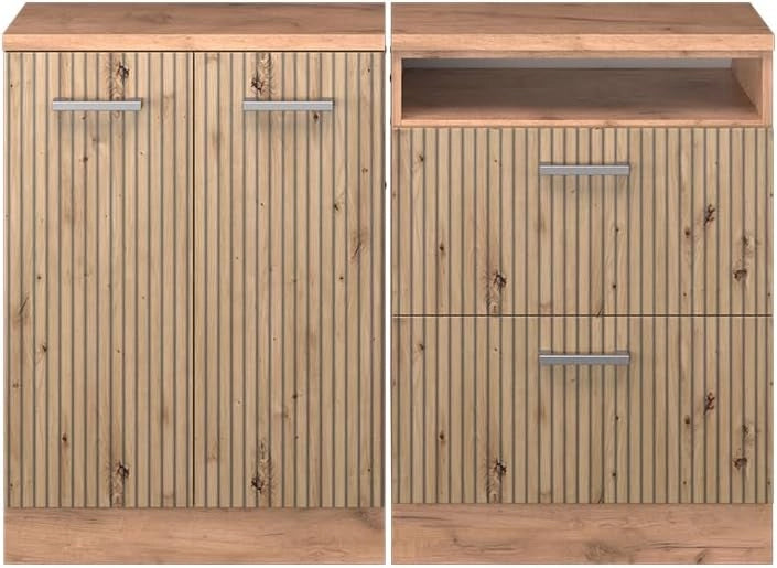Set di mobili sottotetto Rion, Rovere artigianale, 120 cm Set di 2 carcasse armadio profondità 60 cm, adatto per il salvaspazio sotto tetti spioventi