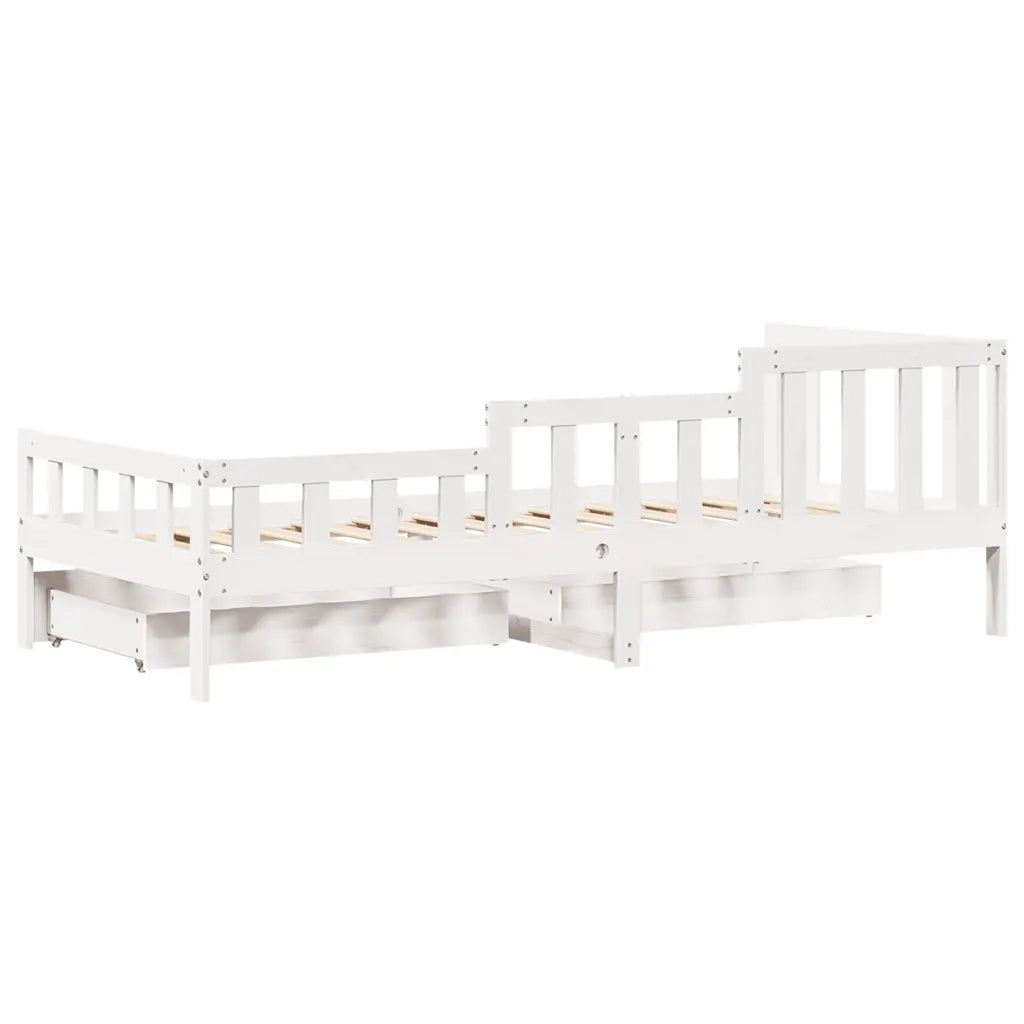 Letto singolo | Letto per adulti | Dormeuse con Cassetti Bianco 90x200 cm Legno Massello di Pino
