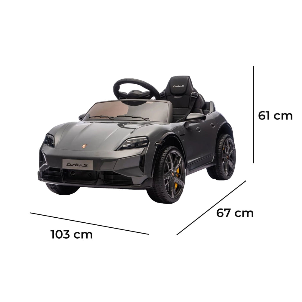Macchina Elettrica per Bambini Porsche Taycan Turbo S 12V con Telecomando Bluetooth Luci LED e Tappetini Nero