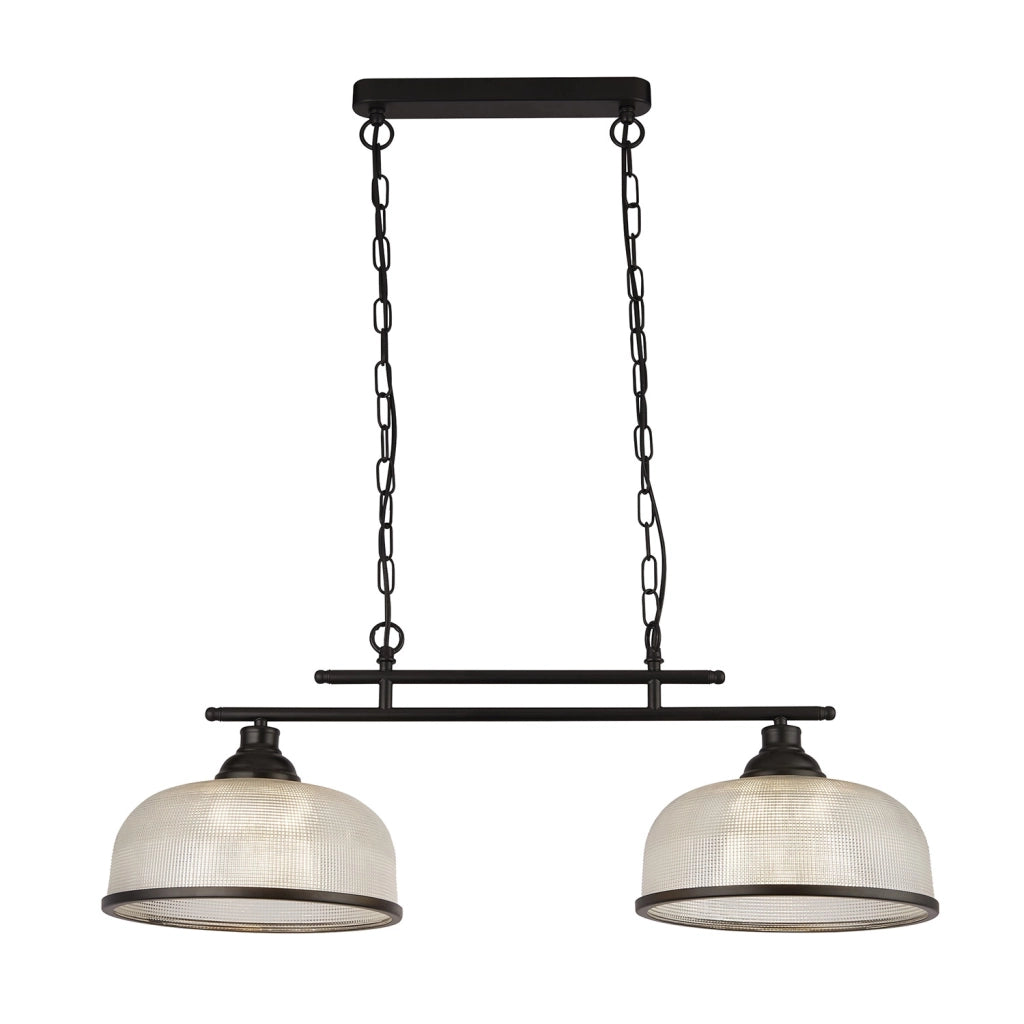 Lampadario Rustico-Country Highworth Acciaio Nero Vetro Trasparente 2 Luci E27