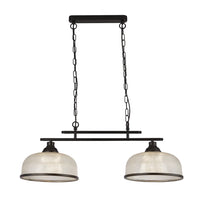 Lampadario Rustico-Country Highworth Acciaio Nero Vetro Trasparente 2 Luci E27