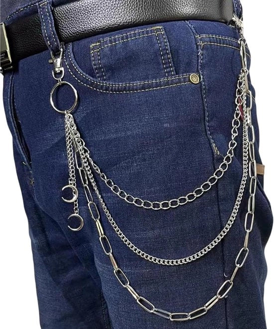 Cinturino Metallico Punk con Luna - Cinturino con Disegno a Rete in Argento - Unisex - 65cm