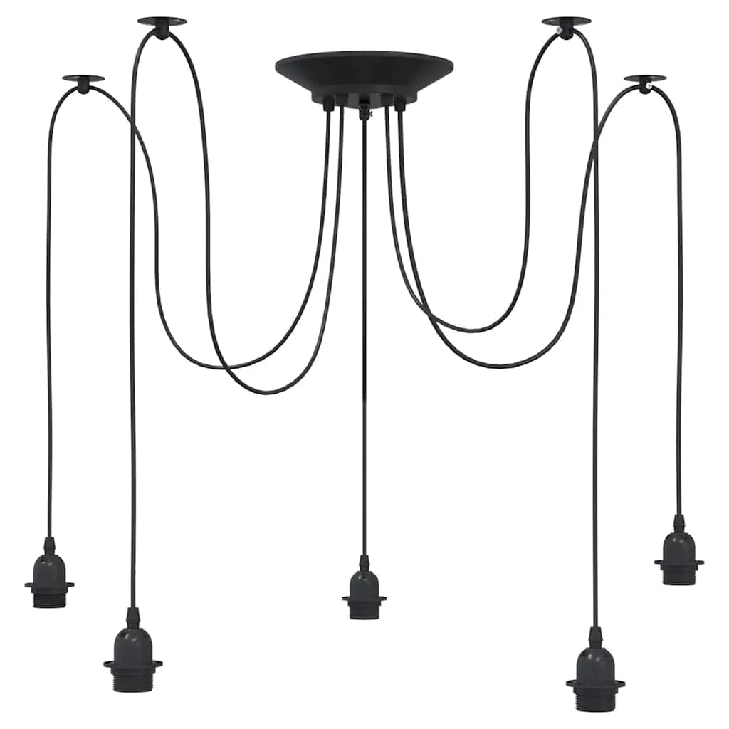 Lampada a sospensione vintage con 5 portalampada E27 altezza regolabile 157 cm metallo nero 02_0058021