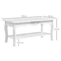 Tavolino da Salotto con Ampio Ripiano Portaoggetti Inferiore in Legno, 94x44x43cm, Bianco