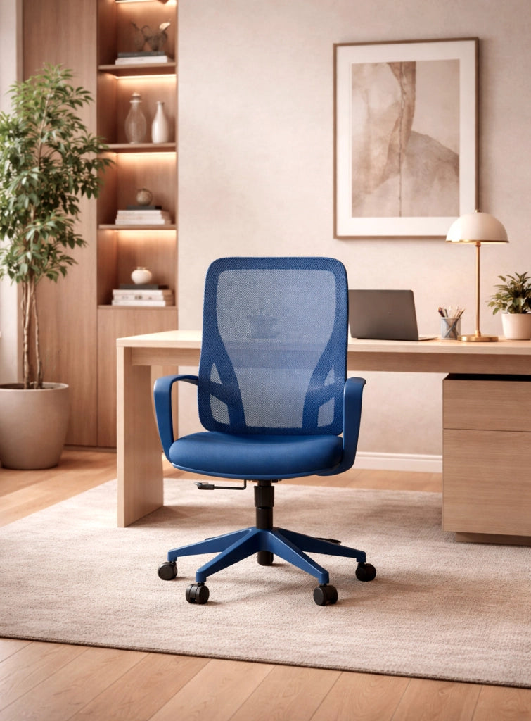 Sedia studio Hispanohogar altezza regolabile in tessuto blu