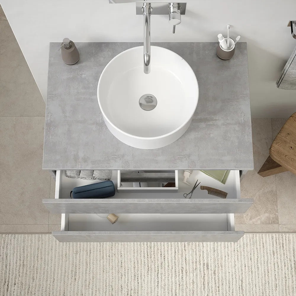 Mobile da bagno sospeso 60 cm effetto cemento chiaro con top | Yili