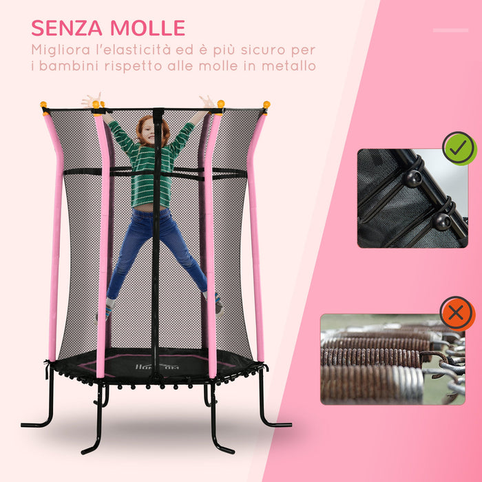 Trampolino Tappeto Elastico per Bambini con Ingresso a Cerniera e Pali Imbottiti Ø163.5x190 cm in Acciaio, PP e EPE Rosa