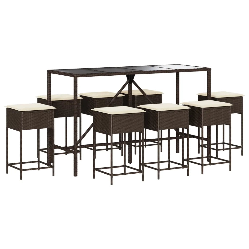 Set Bar da Giardino 9 pz con Cuscini in Polyrattan Marrone 3261471