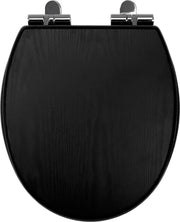 Braccio di toilette in legno nero, coperchio di toilette in legno con meccanismo soft-close, coperchio di toilette robusto con cardano in acciaio, braccio di toilette realizzato con MDF, braccio di toilette ovale.