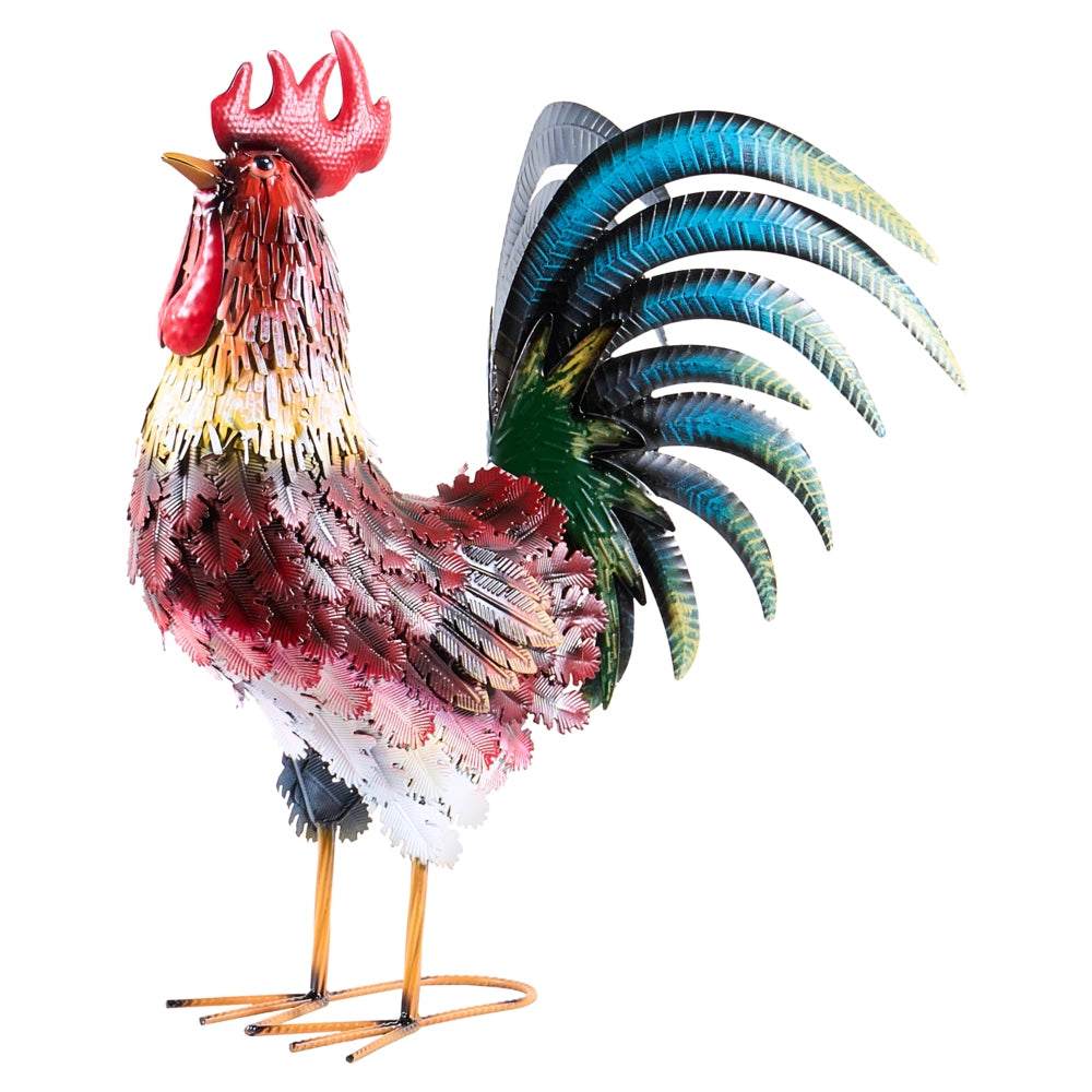Statua da giardino in ferro multicolore, scultura di animale in piedi a grandezza naturale realizzata a mano