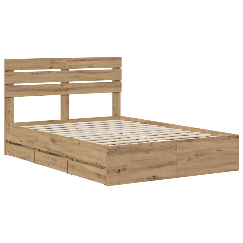 Bed Frame with Storage and Headboard Artisan Oak 160 x 200 cm 3445811
