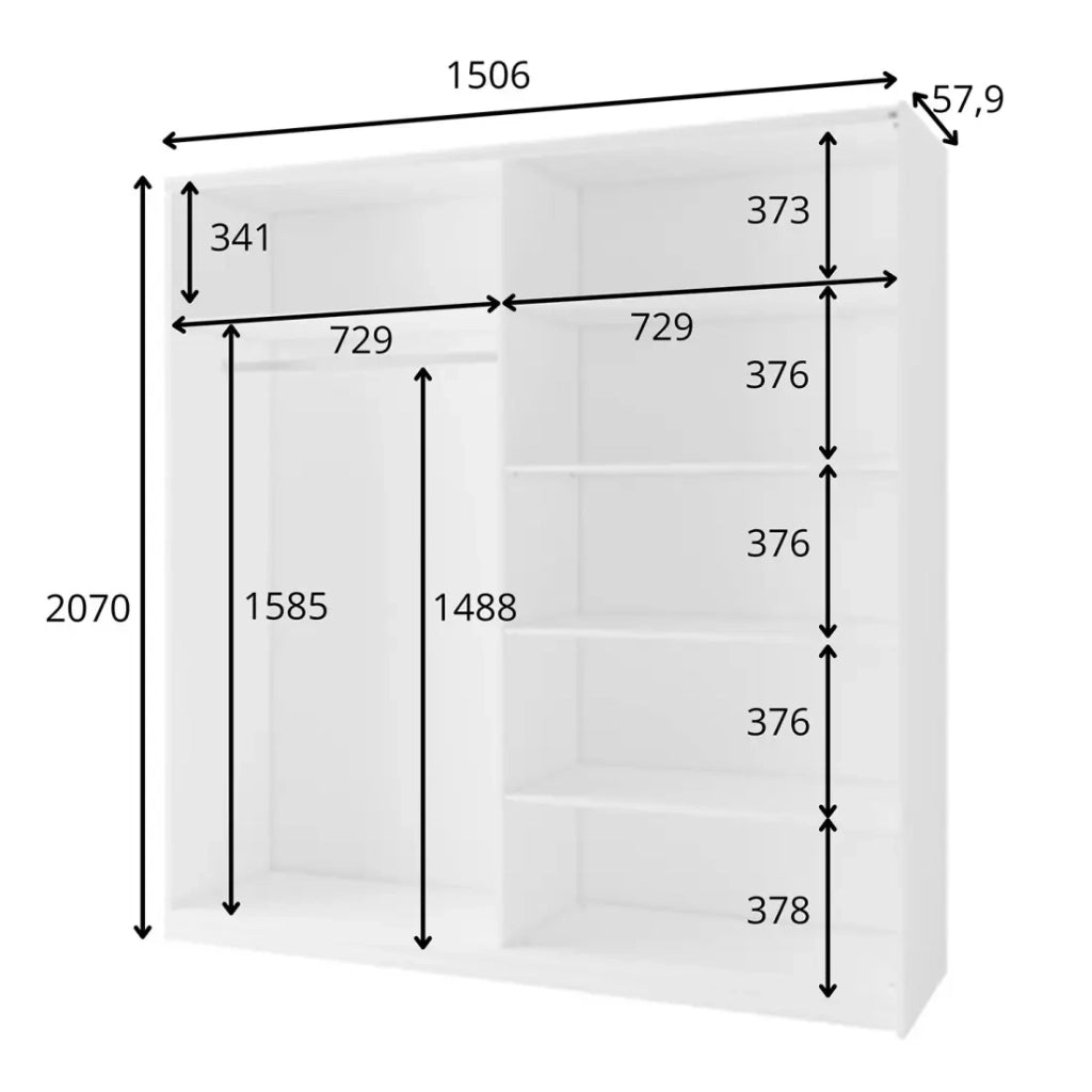 Armadio con 2 porte scorrevoli con specchio - 150 cm - bianco opaco alpino - collezione ARSALA