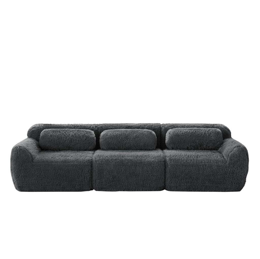 Divano modulare 3 posti in tessuto plush grigio; 291x104x73 cm; senza montaggio con base antiscivolo