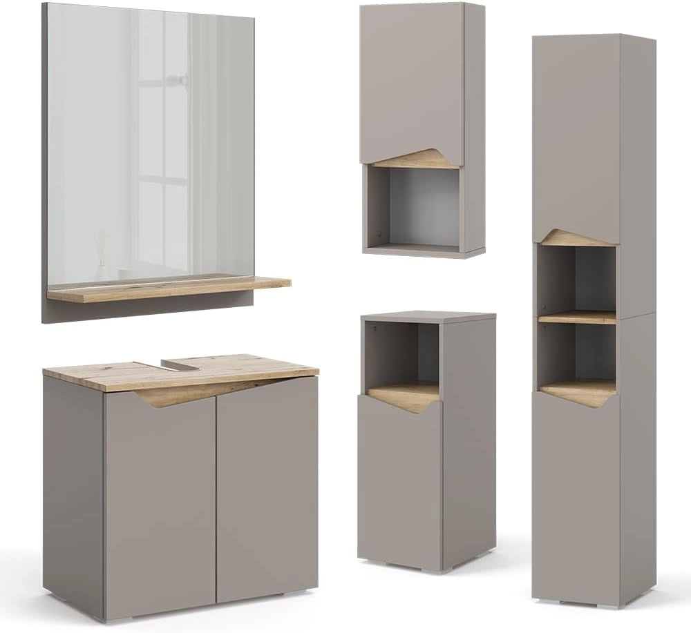 Mobile bagno Marelle, Grigio, 30 x 67 cm con porta e vano aperto, per montaggio a parete per una conservazione salvaspazio
