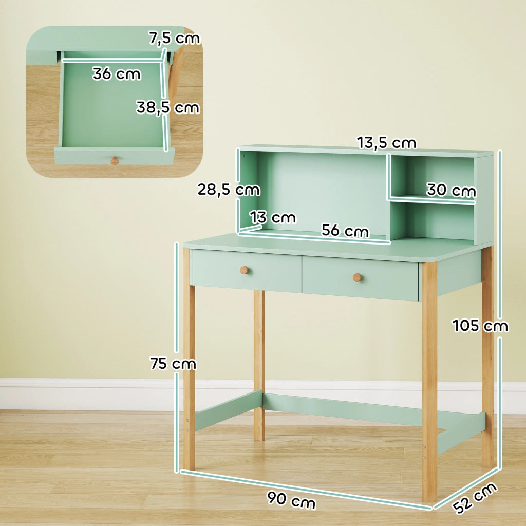Scrivania per bambini con cassetti e ripiani ¨C zephmum ¨C legno, verde, 90x52x105cm