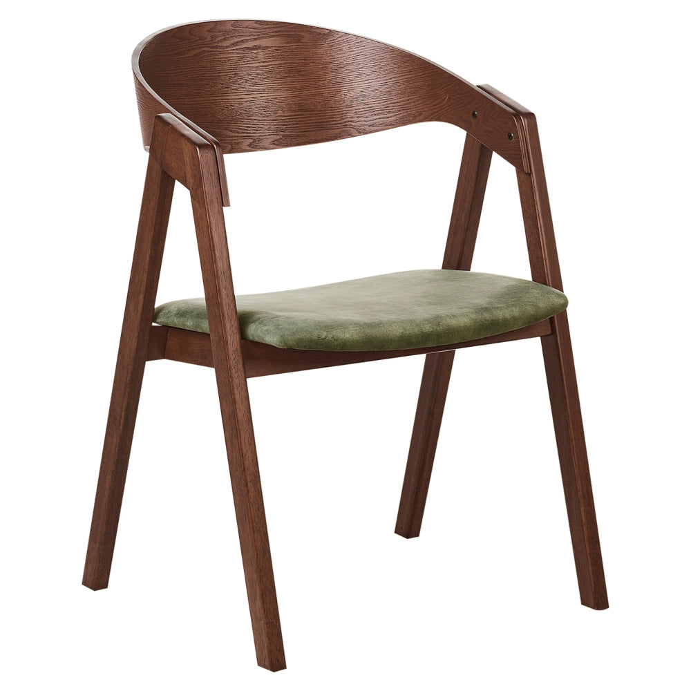Set di 2 sedie da pranzo in legno scuro e compensato verde in tessuto di velluto poliestere con gambe in legno di gomma in stile retrò tradizionale