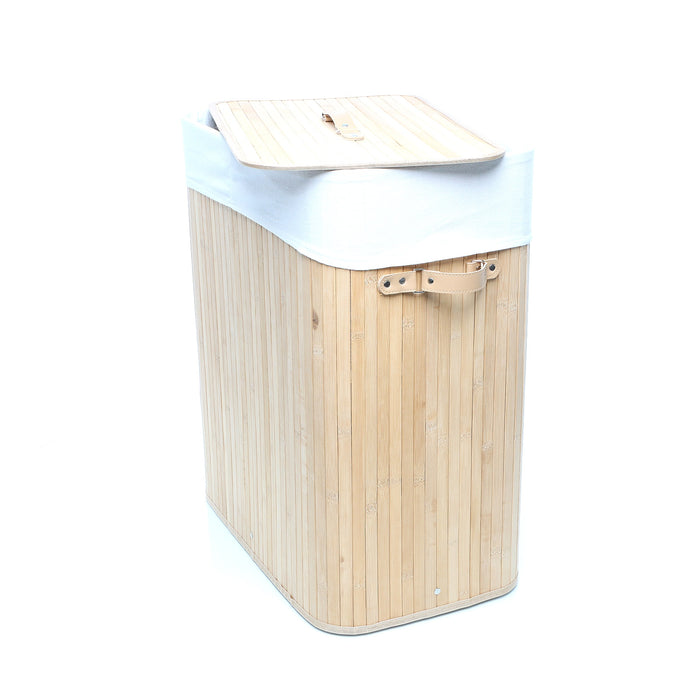 Cesto portabiancheria bambù chiaro 105l, due scomparti, sacco interno rimovibile