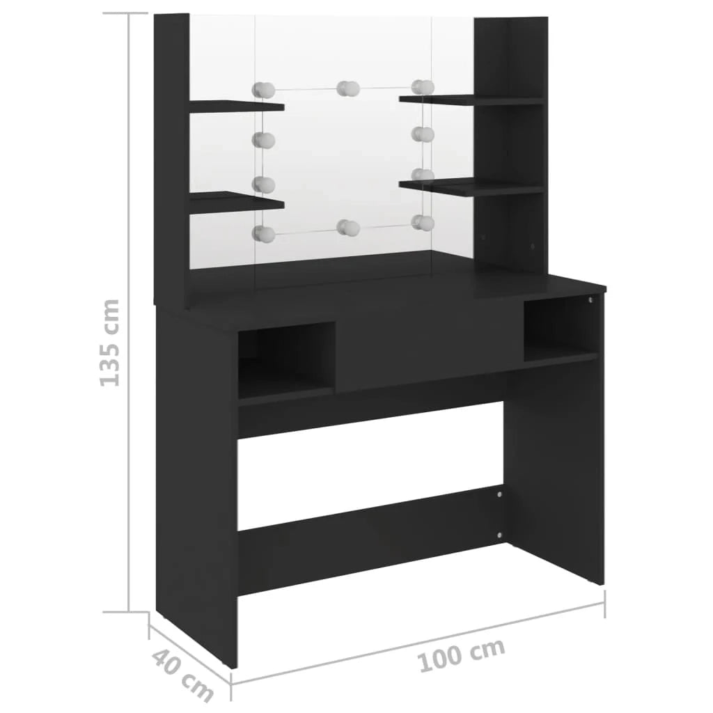 Toeletta tavolo da trucco di design mobile da camera da letto con illuminazione a LED 100 x 40 x 135 cm MDF nero 02_0006360