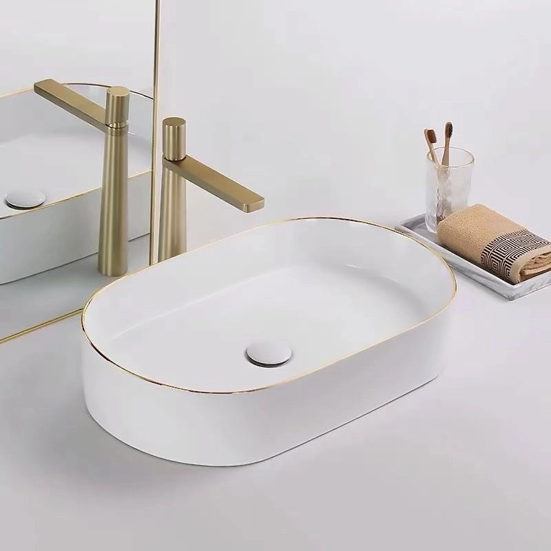 Lavabo Da Appoggio In Ceramica Rea Nadia White Gold Edge