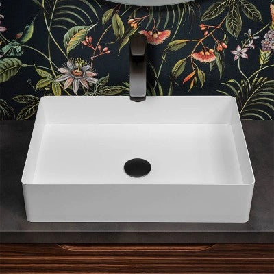 Lavabo da appoggio rettangolare 58x38 cm in acciaio inox bianco opaco  Goya