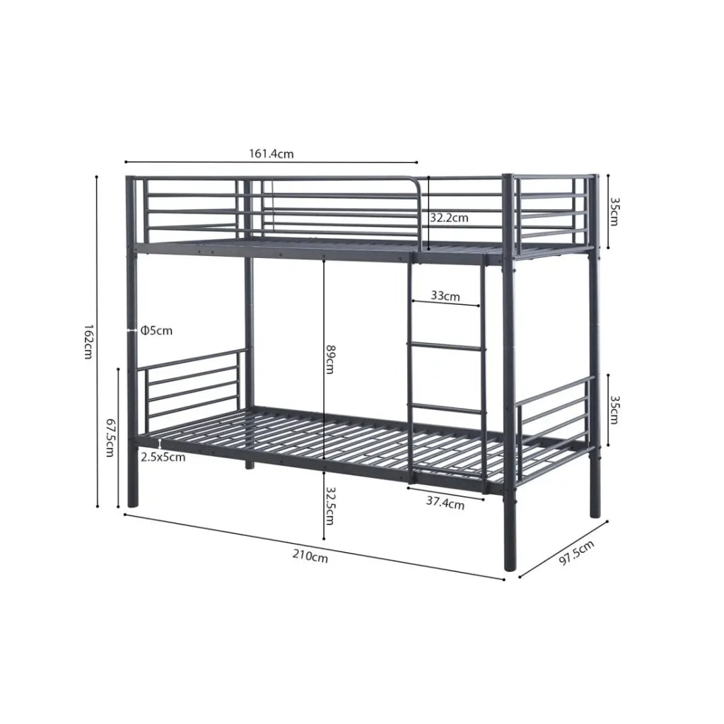 Letti a castello SAMMY – 90x200 cm in metallo grigio scuro con reti incluse