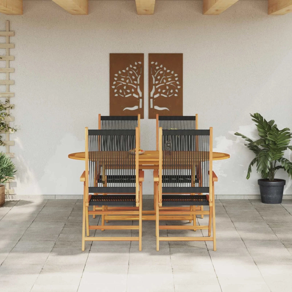 Set da Pranzo per Giardino 5 pcs Nero Legno di Acacia Massello 3375736