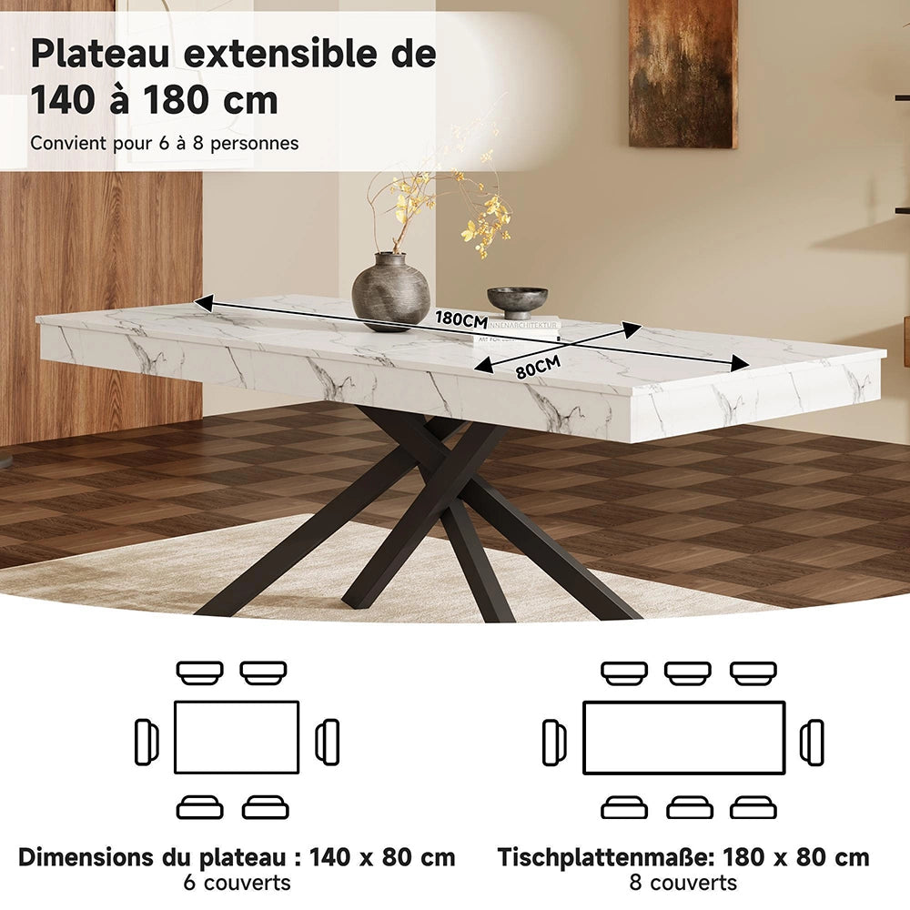 Tavolo Estensibile Xylo 140/180x80cm - Bianco e Piedi Metallici