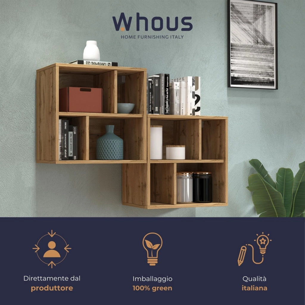 WHOUS Pensile a giorno Chronos con 4 vani rovere 50x35x50 cm